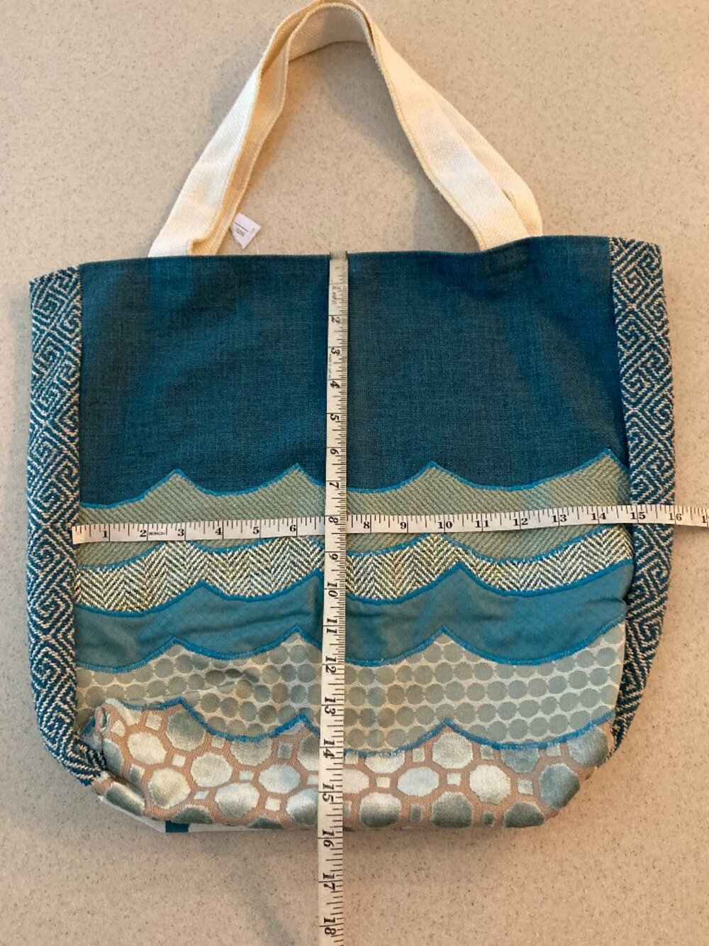 NWOT Handcrafted Tote Blues/Greens - Very Beachy - Picture 7 of 13